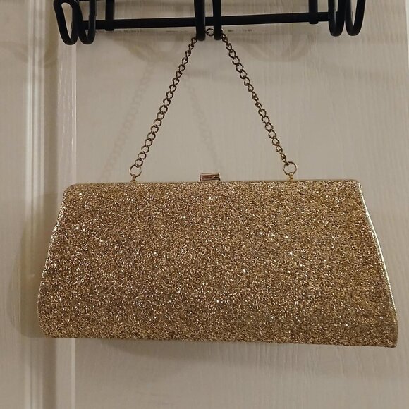 Vintage 1970s Golden Glitter snap shut with chain handle handbag - Picture 2 of 6